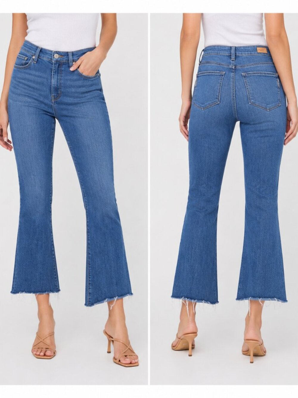 PAIGE Rory Crop Flare Jeans Women’s Size 28 Raw Hem Medium Wash